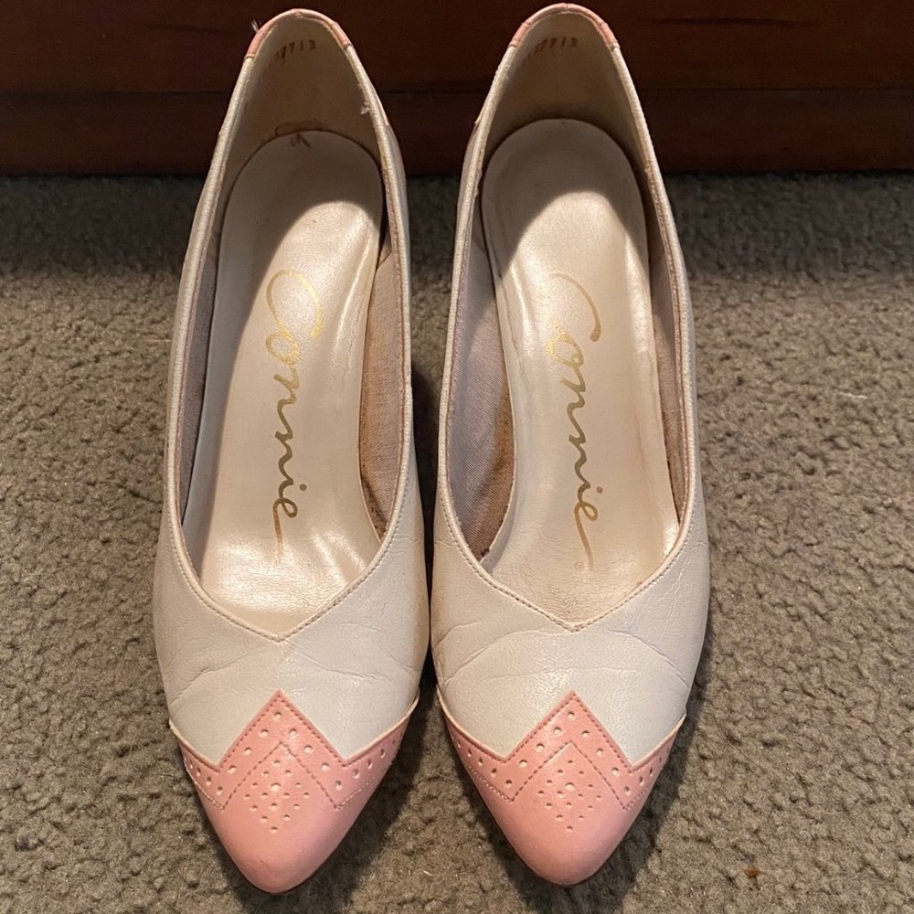 White Pointed To Heels with Pink on Tip & Heel